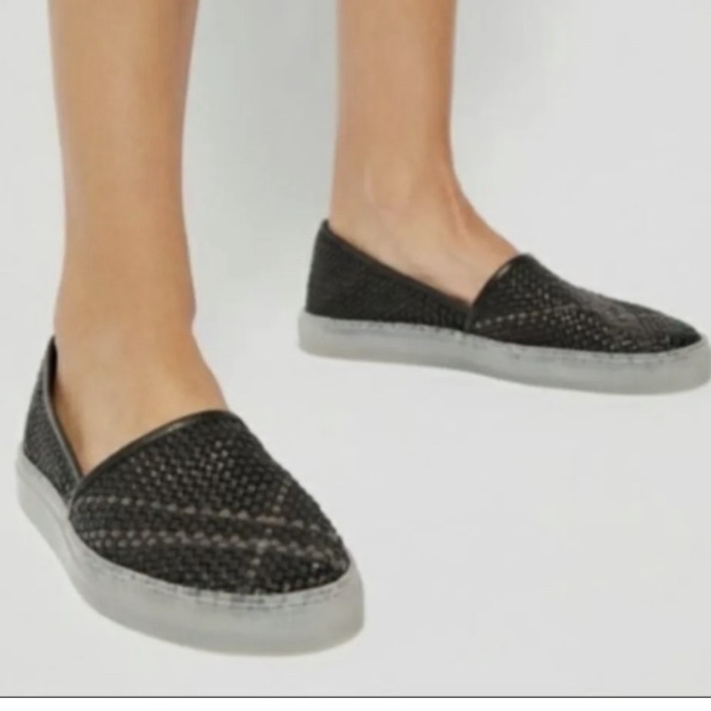 Free People Womens Black Santorini Leather Woven Slip On Shoes 40EU